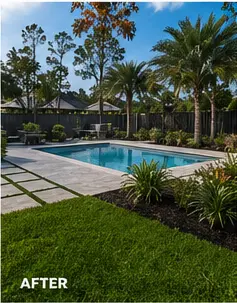 Same pool yard after landscape and hardscape improvements