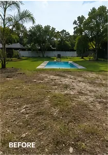 Pool yard before landscape and hardscape improvements